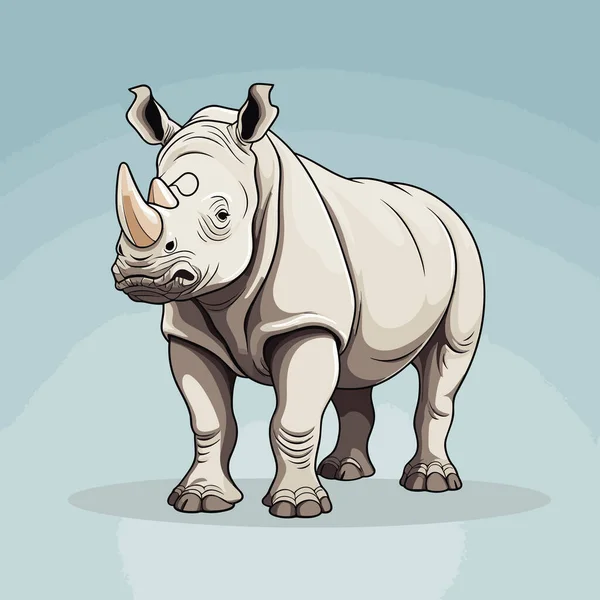 Illustration Dessinée Main Par Rhino Rhinocéros Illustration Vectorielle Mignonne Dessin — Image vectorielle