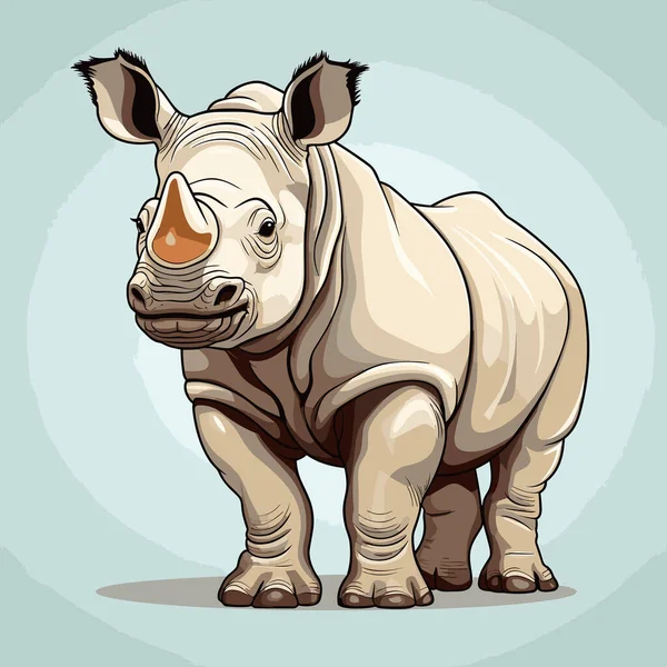 Ilustración Cómica Dibujada Mano Rhino Rinoceronte Lindo Vector Doodle Estilo — Vector de stock