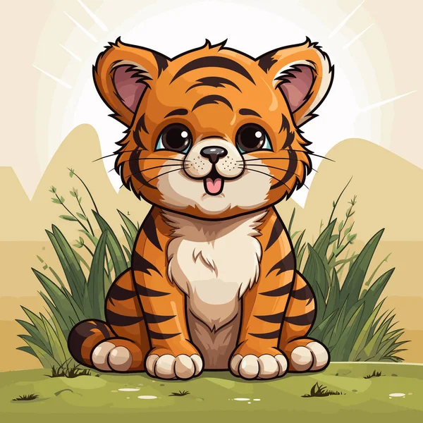 Χειροποίητη Κωμική Απεικόνιση Τίγρης Τίγρη Χαριτωμένο Διάνυσμα Doodle Εικονογράφηση Κινουμένων — Διανυσματικό Αρχείο
