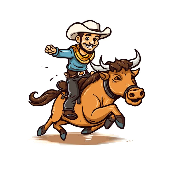Rodéo Cow Boy Chevauchant Taureau Cowboy Chevauchant Taureau Dessiné Main — Image vectorielle