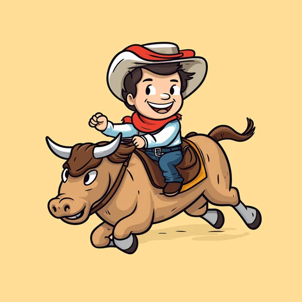 Rodeo Vaquero Montando Toro Vaquero Montando Toro Dibujado Mano Ilustración — Archivo Imágenes Vectoriales