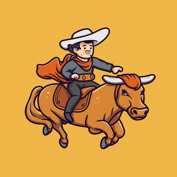 Rodeo Kovboy Boğaya Biniyor Kovboy Boğa Eli Çizilmiş Bir Çizgi — Stok Vektör
