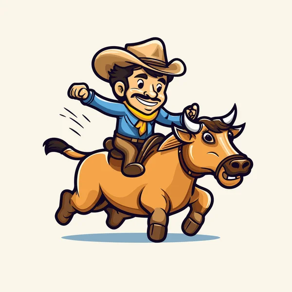 Rodeo Kowboj Ujeżdżający Byka Kowboj Jeżdżący Byku Narysowanym Ręcznie Ilustracji — Wektor stockowy