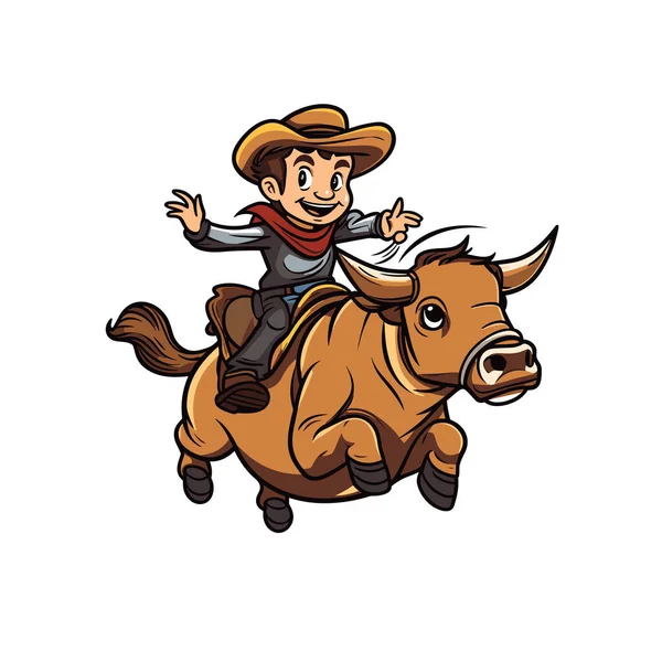 Rodeio Cowboy Montando Touro Cowboy Montando Touro Desenhado Mão Ilustração — Vetor de Stock