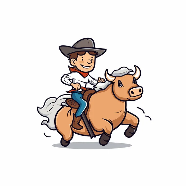 Rodeo Vaquero Montando Toro Vaquero Montando Toro Dibujado Mano Ilustración — Archivo Imágenes Vectoriales