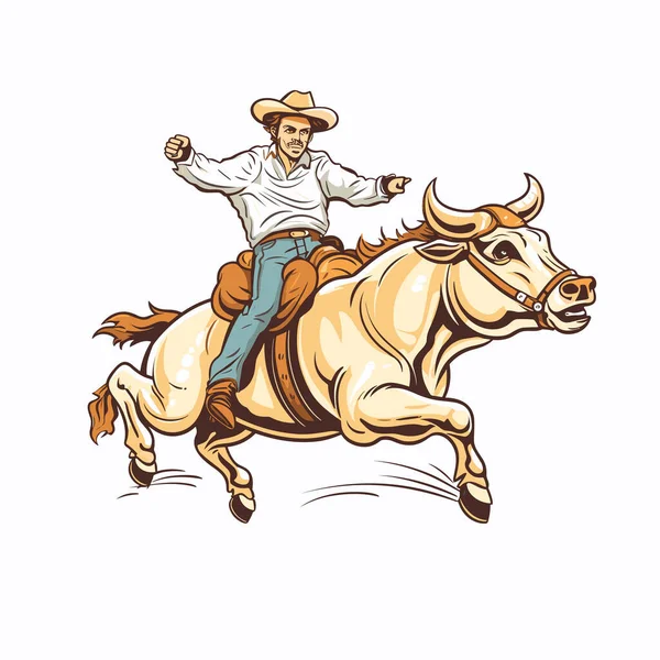 Rodeo Kovboy Boğaya Biniyor Kovboy Boğa Eli Çizilmiş Bir Çizgi — Stok Vektör