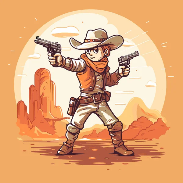 Cowboy Kézzel Rajzolt Képregény Illusztráció Cowboy Fegyverrel Vector Firka Stílusú — Stock Vector
