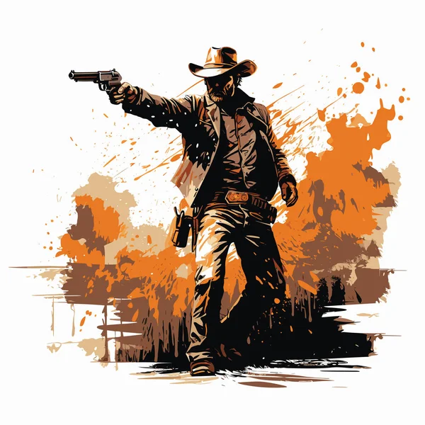 Het Schieten Van Cowboy Handgetekende Komische Illustratie Cowboy Met Een — Stockvector