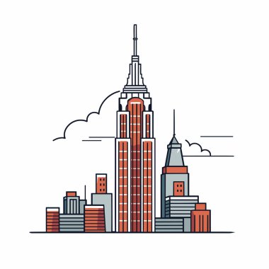 Empire State Binası elle çizilmiş çizgi roman illüstrasyonu. Empire State Binası. Vektör karalama stili çizgi film çizimi