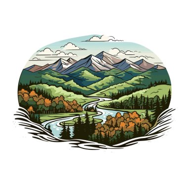 Büyük Smoky Dağları elle çizilmiş komik çizimler. Büyük Smoky Dağları. Vektör karalama stili çizgi film çizimi