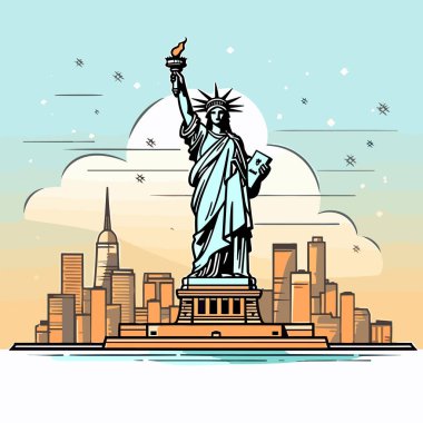 Özgürlük Heykeli elle çizilmiş komedi çizimi. Özgürlük Anıtı. Vektör karalama stili çizgi film çizimi