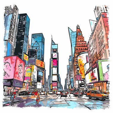 Times Square hand-drawn comic illustration. Times Square. Vector doodle style cartoon illustration clipart