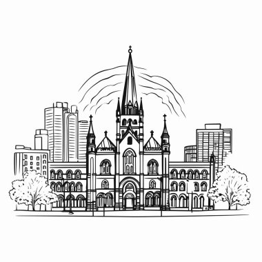Boston 'daki Trinity Kilisesi el çizimi çizgi roman illüstrasyonu. Boston 'daki Trinity Kilisesi. Vektör karalama stili çizgi film çizimi
