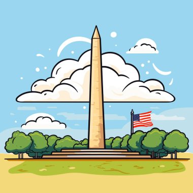 Washington Anıtı elle çizilmiş komedi çizimi. Washington Anıtı. Vektör karalama stili çizgi film çizimi