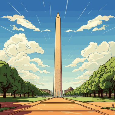 Washington Anıtı elle çizilmiş komedi çizimi. Washington Anıtı. Vektör karalama stili çizgi film çizimi