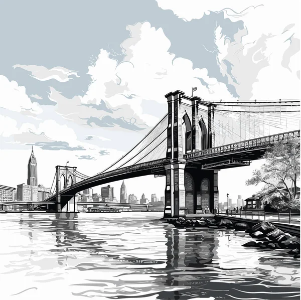 Illustrazione Fumetti Disegnata Mano Brooklyn Bridge Ponte Brooklyn Illustrazione Del — Vettoriale Stock