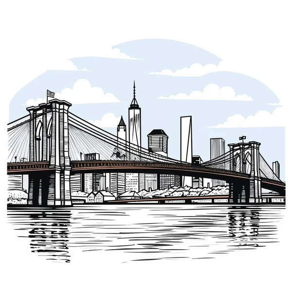 Brooklyn Bridge Illustration Comique Dessinée Main Brooklyn Bridge Illustration Vectorielle — Image vectorielle