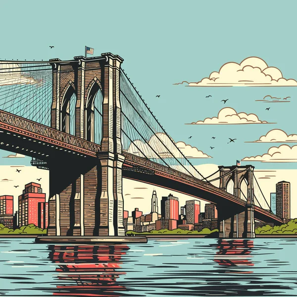 Brooklyn Bridge Kézzel Rajzolt Képregény Illusztráció Brooklyn Híd Vector Firka — Stock Vector
