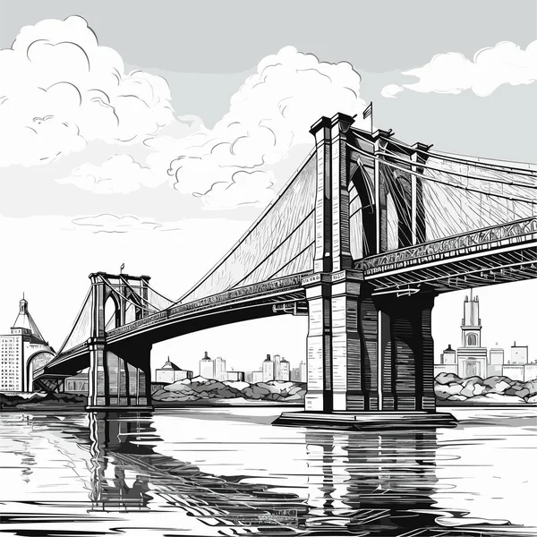 Brooklyn Bridge Hand Drawn Comic Illustration Brooklyn Bridge Vector Doodle — Stock Vector