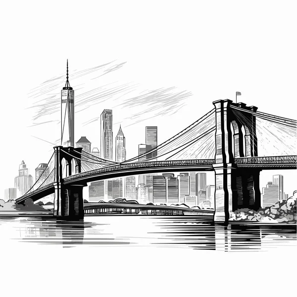 Brooklyn Köprüsü Elle Çizilmiş Çizgi Roman Çizimi Brooklyn Köprüsü Vektör — Stok Vektör