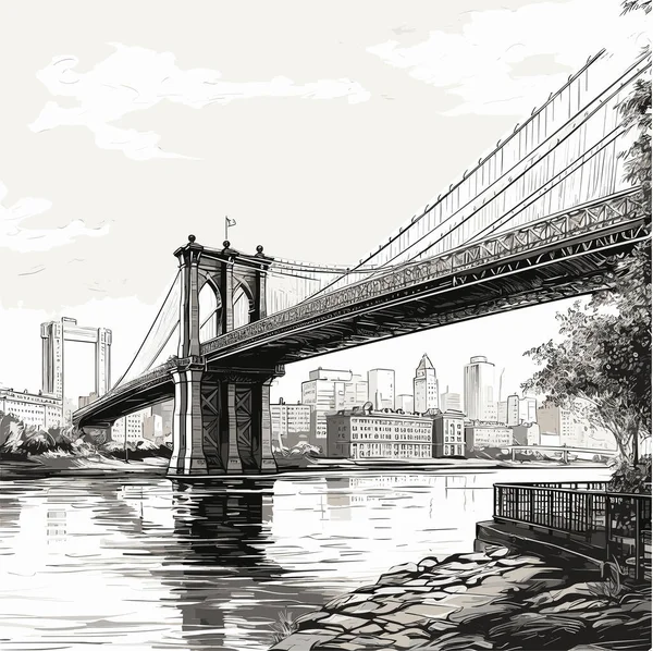 Brooklyn Bridge Ilustração Cômica Desenhada Mão Ponte Brooklyn Vector Doodle — Vetor de Stock