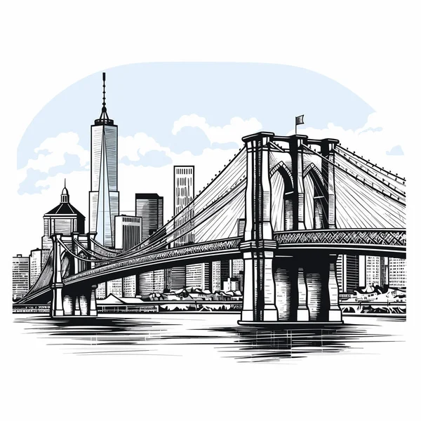Бруклинский Мост Нарисованный Вручную Комической Иллюстрацией Бруклинский Мост Векторная Иллюстрация — стоковый вектор