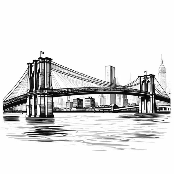 Brooklyn Köprüsü Elle Çizilmiş Çizgi Roman Çizimi Brooklyn Köprüsü Vektör — Stok Vektör