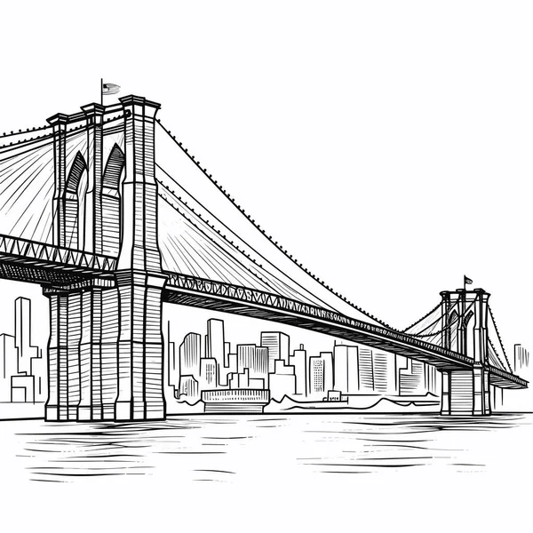 Brooklyn Bridge Handritad Serietidning Brooklyn Bridge Vektor Klotter Stil Tecknad — Stock vektor