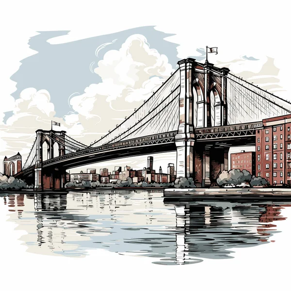 Бруклінський Міст Намальований Вручну Комічною Ілюстрацією Бруклінський Міст Векторний Каракулі — стоковий вектор