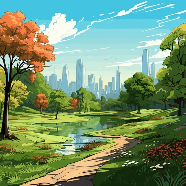 Illustrazione Fumetti Disegnata Mano Central Park Central Park Illustrazione Del — Vettoriale Stock
