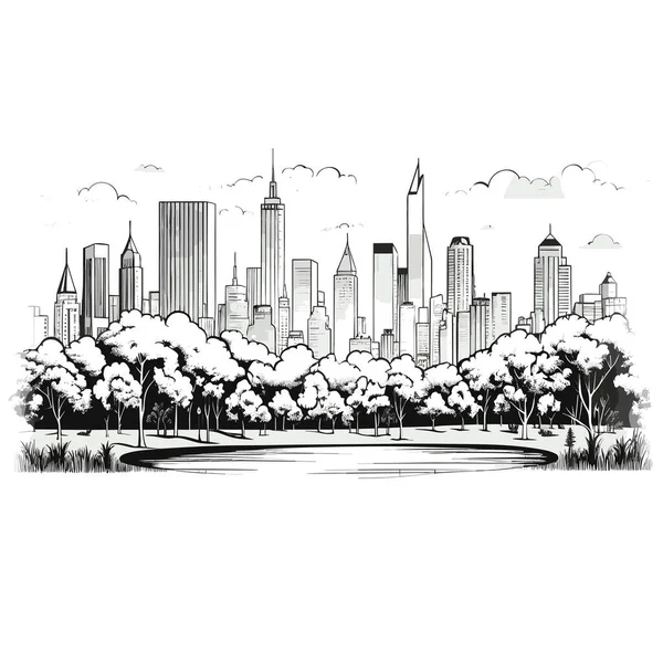 Central Park Kézzel Rajzolt Képregény Illusztráció Central Parkban Vector Firka — Stock Vector
