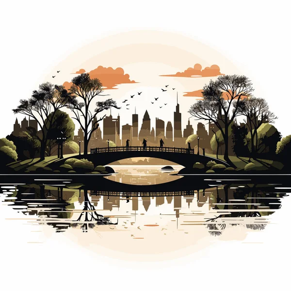 Central Park Dibujado Mano Ilustración Cómica Central Park Vector Doodle — Archivo Imágenes Vectoriales