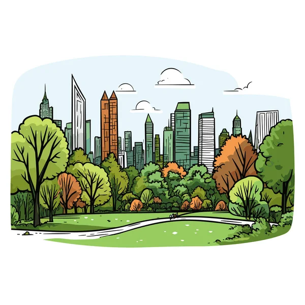 Central Park Yapımı Çizgi Roman Çizimi Central Park Vektör Karalama — Stok Vektör