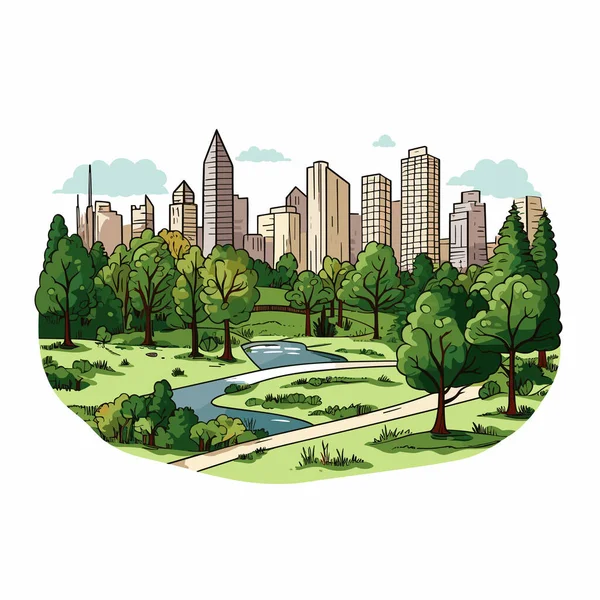 Central Park Dibujado Mano Ilustración Cómica Central Park Vector Doodle — Archivo Imágenes Vectoriales