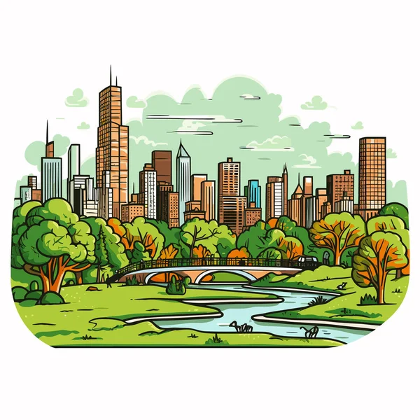 Central Park Dibujado Mano Ilustración Cómica Central Park Vector Doodle — Vector de stock