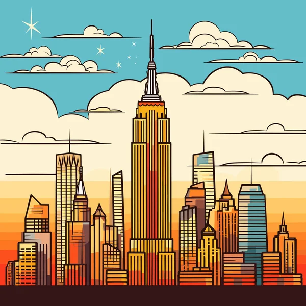 Empire State Building Ilustração Cômica Desenhada Mão Empire State Building — Vetor de Stock