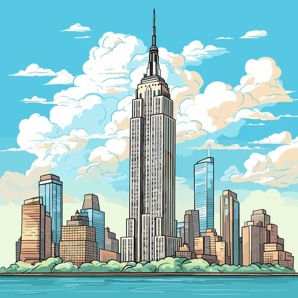 Empire State Building Ζωγραφισμένα Στο Χέρι Κωμική Απεικόνιση Εμπάιρ Στέιτ — Διανυσματικό Αρχείο