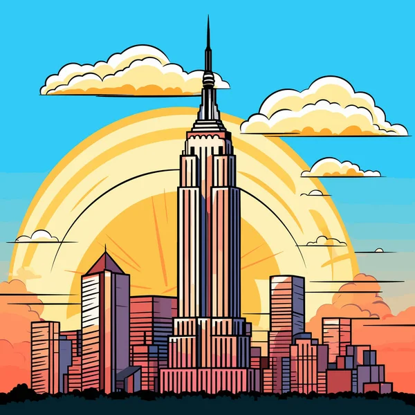 Empire State Building Ručně Kreslený Komiks Empire State Building Vektorové — Stockový vektor