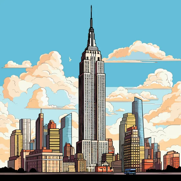 Empire State Building Ilustração Cômica Desenhada Mão Empire State Building — Vetor de Stock