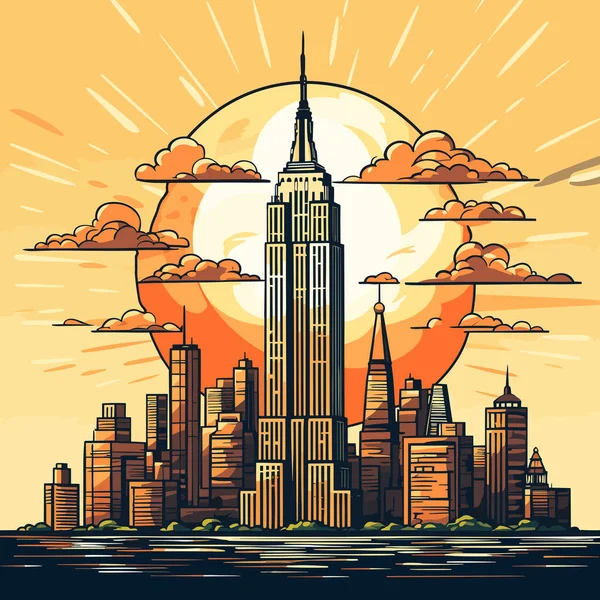 Empire State Building Tegnet Tegneseriefigurer Empire State Building Vector Doodle – stockvektor