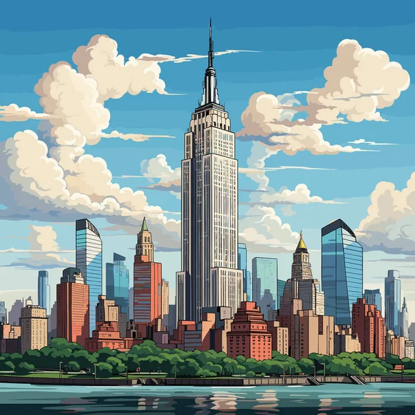 Empire State Building Ručně Kreslený Komiks Empire State Building Vektorové — Stockový vektor