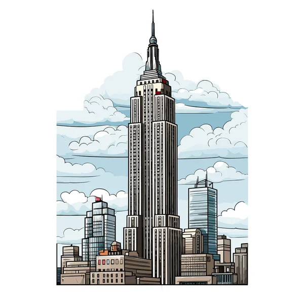 Illustration Dessinée Main Empire State Building Empire State Building Illustration — Image vectorielle