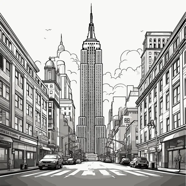 Empire State Building Met Hand Getekend Stripverhaal Empire State Building — Stockvector