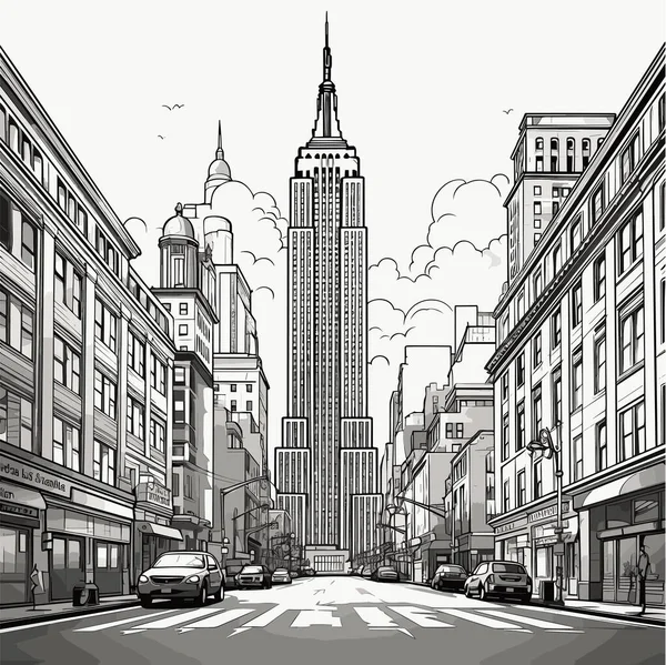 Illustration Dessinée Main Empire State Building Empire State Building Illustration — Image vectorielle