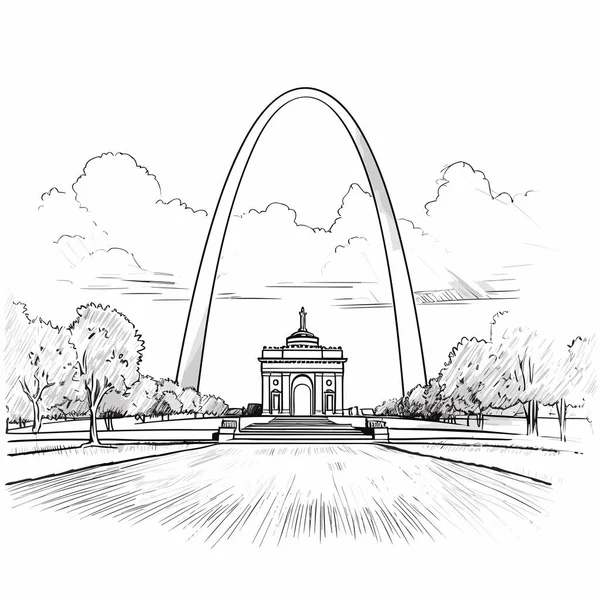 Gateway Arch Desenhado Mão Ilustração Quadrinhos Gateway Arch Vector Doodle —  Vetores de Stock