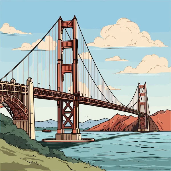 Golden Gate Bridge Hand Drawn Comic Illustration Golden Gate Bridge — Stock Vector