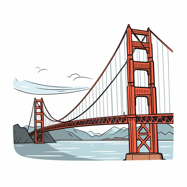 金门大桥手绘漫画 金门大桥矢量涂鸦风格卡通画 — 图库矢量图片