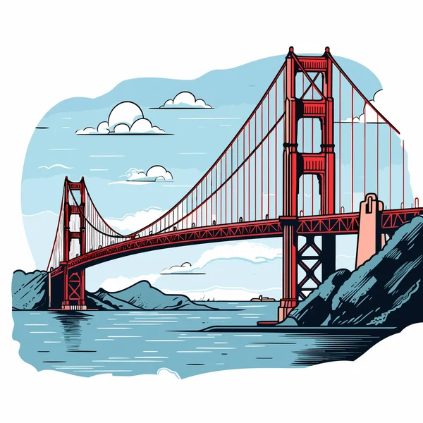 Golden Gate Bridge Kézzel Rajzolt Képregény Illusztráció Golden Gate Híd — Stock Vector
