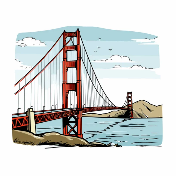 Golden Gate Bridge Ilustración Cómica Dibujada Mano Puente Golden Gate — Vector de stock