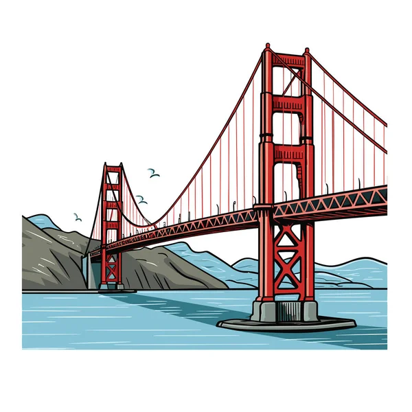 Golden Gate Bridge Illustrazione Fumetti Disegnata Mano Golden Gate Bridge — Vettoriale Stock